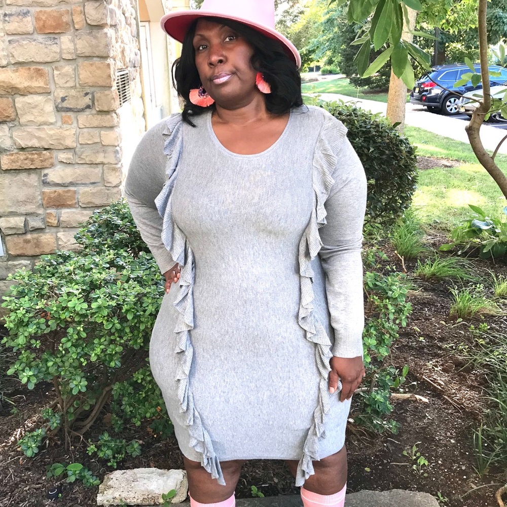 Gray Ruffled Sweater Dress - Picture 3 of 5